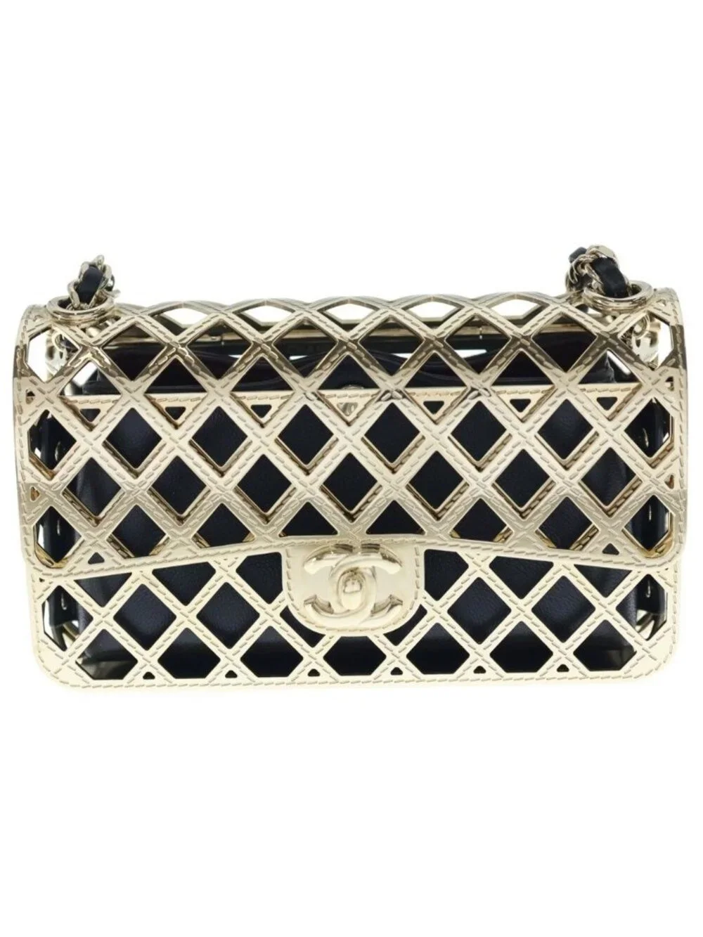 Chanel Cage Flap Metal Mini Shoulder Evening Bag Gold